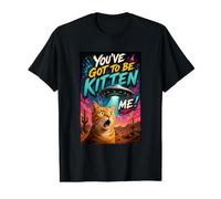 What The Meow Funny Shocked Cat UFO Alien Flying Saucer Camiseta gráfica económica, Hombre, Negro, S