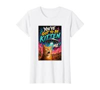 What The Meow Funny Shocked Cat UFO Alien Flying Saucer Camiseta gráfica económica, Mujer, Blanco, XL