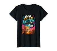 What The Meow Funny Shocked Cat UFO Alien Flying Saucer Camiseta gráfica económica, Mujer, Negro, XL