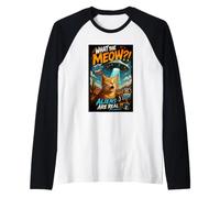 What The Meow Funny Shocked Cat UFO Alien Flying Saucer Camiseta Manga Raglan