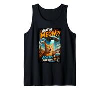 What The Meow Funny Shocked Cat UFO Alien Flying Saucer Camiseta sin Mangas