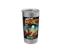 What The Meow Funny Shocked Cat UFO Alien Flying Saucer Vaso térmico de acero inoxidable de doble pared