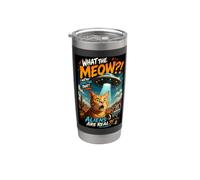 What The Meow Funny Shocked Cat UFO Alien Flying Saucer Vaso térmico de acero inoxidable de doble pared