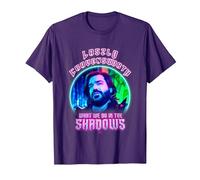What We Do In The Shadows Laszlo Cravensworth Neon Portrait Camiseta, Hombre, Morado, L