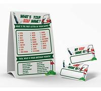 What Your Golf Name Game, 1 letrero temático de golf y 50 etiquetas adhesivas de nombre, tarjetas de juego de baby shower, juego de cumpleaños para fiestas de niños y adultos, juego de actividades para oficina o clase | PTK025L