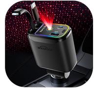 WHATOOK Adaptador retráctil de cargador de coche: encendedor de cigarrillos 4 en 1 con LED de cielo estrellado, cargador de automóvil USB C rápido de 66 W para teléfono móvil, accesorios de coche Ford