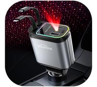 WHATOOK Cargador de Coche Retráctil 4 en 1: 66W USB-C/USB-A Carga Rápida para 4 Dispositivos con Cables Integrados y Luz Estrellada, Ideal para iPhone, Samsung, Pixel, Viajes y Trabajo