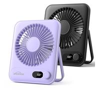 WHATOOK Juego de 2 Mini Ventilador de Escritorio USB: 100 Velocidades y Batería de 5000 mAh, Carga Rápida USB-C, 24H de Duración, Silencioso Portátil Ventilador con Pantalla LED para Oficina Viajes