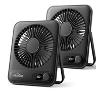 WHATOOK Juego de 2 piezas Ventilador de Mesa USB Mini: 100 Velocidades y Batería de 5000 mAh, Carga Rápida USB-C, 24H de Duración, Silencioso Portátil Ventilador con Pantalla LED para Oficina Viajes