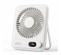 WHATOOK Mini Ventilador de Escritorio USB: 100 Velocidades y Batería de 5000 mAh, Carga Rápida USB-C, 24H de Duración, Silencioso Portátil Ventilador con Pantalla LED para Oficina Viajes(Blanco)