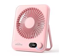 WHATOOK Mini Ventilador de Escritorio USB: 100 Velocidades y Batería de 5000 mAh, Carga Rápida USB-C, 24H de Duración, Silencioso Portátil Ventilador con Pantalla LED para Oficina Viajes(Rose)
