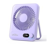WHATOOK Mini Ventilador de Escritorio USB: 100 Velocidades y Batería de 5000 mAh, Carga Rápida USB-C, 24H de Duración, Silencioso Portátil Ventilador con Pantalla LED para Oficina Viajes(Viola)