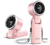 WHATOOK Mini ventilador de mano Portátil : Ventilador USB, 5 velocidades, Ventilador de escritorio plegable con base para la oficina, Viajes al aire libre Rosa