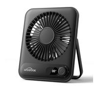 WHATOOK Mini Ventilador USB Silencioso: 100 Velocidades, Batería Recargable de 2000 mAh, Pantalla LED Inteligente, Ventilador de Mesa Portátil Compacto para Oficina, Dormitorio y Hogar (Negro)