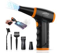 WHATOOK Soplador de Aire Polvo Eléctrico PC Luz LED, 3 Velocidades 150000RPM Mini Comprimido Limpieza Air Duster Potente Batería de 8000mAh, USB Recargable Soplador de Aire para Teclado, Coche, Sofá