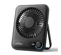 WHATOOK Ventilador de Mesa USB Mini: 100 Velocidades y Batería de 5000 mAh, Carga Rápida USB-C, 24H de Duración, Silencioso Portátil Ventilador con Pantalla LED para Oficina Viajes(Negro)
