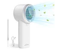 WHATOOK Ventilador Turbo Portátil Potente: 13500 RPM Enfriamiento Instantáneo, Carga Rápida USB 2H, Mini Ventilador de Mano Compacto con 5 Velocidades y Pantalla HD para Viajes/Deporte/Playa(Blanco)
