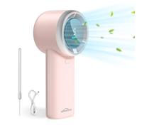 WHATOOK Ventilador Turbo Portátil Potente: 13500 RPM Enfriamiento Instantáneo, Carga Rápida USB 2H, Mini Ventilador de Mano Compacto con 5 Velocidades y Pantalla LED para Viajes/Deporte/Playa (Rosa)