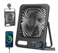 WHATOOK Ventilador USB silencioso: regulador continuo de 1 a 100, 5000 mAh, ventilador de mesa con carga rápida e indicador LED, mini ventilador compacto portátil para oficina, hogar, camping, viajes