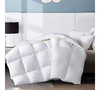 WhatsBedding Edredón de Plumas tamaño King, Relleno de Plumas y plumón, Relleno de edredón Ligero Blanco, edredón de Manta de Cama de Lujo de la colección de Hotel, Funda de algodón 100%, tamaño King