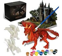 whatstem Kit de manualidades para niños: juego de pintura de juguete de dragón con 3 figuras de dragón y castillo de rompecabezas 3D, el mejor regalo de color para crear tu propio dragón poderoso