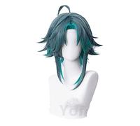 WHBHD 2021 Juego Genshin Impact Xiao Wig Cosplay Mezclado Oscuro Verde Azul Azul Corta Resistente al Caliente Adulto Juego de rol de Halloween