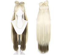 WHBHD 2022 Anime Juego Cosplay Peluca for Genshin Impact Ningguang, Mujeres Larga Rubia Rubia Brown Modeling Party Dress Up Peluca, Pelo sintético Resistente al Calor + Gorra de Peluca