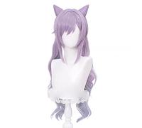 WHBHD 2022 GENSHIN Impact Cosplay KEQING Purpura Purpura Larga LONGAS LONITAS DE LONITAS DE LONES ORIENTES HORNOS PIGTALLAS Pieza RESERVANTES DE CALENTE Halloween Cap DE PELES DE Anime