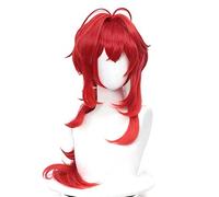 WHBHD 2022 Genshin Impact diluc Cosplay 60 cm Pelo Rojo Largo Rizado Estilo Resistente al Calor for Hombres Adultos Mujeres Halloween rol Juego Anime Pelucas
