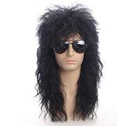 WHBHD 2022 Hombres Cosplay Pestre Metal Peluca Larga Lamera Sintética Sintético Peluca Color Negro Punk Hinchazón Hovegear for Halloween Cosplay Props
