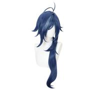 WHBHD 2022 Juego de Anime Cosplay Peluca for Genshin Impact Kaeya, Largo Curly Blue Hair Modeling Party Dress Up Peluca, Pelo sintético Resistente al Calor Sin enredos, sin cobertizo + Tapa de Peluca