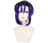 WHBHD Anime Cosplay Pelucas Demon Slayer Kochou Shinobu Azul, Púrpura y Negro Color Mixto Peluca Peluca Peluca Peluca de Peluca+ Peluca Cap