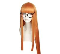 WHBHD Anime Persona 5 P5 Futaba Sakura Cosplay Peluca Mujer Muchacha 100 cm Anaranjado Pelucas de Pelo sintético Resistente al Calor Largo + Peluca de Peluca