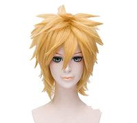 WHBHD Anime Uzumaki Cosplay Corto Amarillo Peluca con Capas Resistente al Calor del Pelo + Peluca Tapa + Diadema de Halloween Party rol Juego de rol