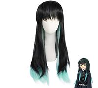 WHBHD Cosplay Accesorio Anime Demon Slayer: Kimetsu No Yaiba Cosplay Largo Curly Hair Peluca Sintética Gold Marrón Gradiente Rojo Corta Red Straight Wig ( Color : Natural Black , Size : One Size )