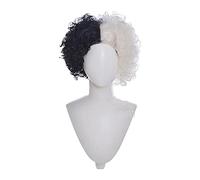 WHBHD Cruella de Vil Kuila Wig Cosplay Blanco y Negro Partido de Halloween Masquerade Props Breve Resistente al Calor Sintético Moda