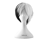 WHBHD Cruella Deville de vil Cosplay Pelucas Corto Negro Blanco Mezclado Mullido Resistente al Calor Resistente al Pelo sintético Peluca + Tapa de Peluca