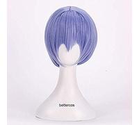 WHBHD Eva Neon Genesis Evangelion Ayanami Rei Cosplay Pelucas Corta Luz Azul Azul Resistente al Caliente Peluca Sintética + Peluca Cap