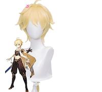 WHBHD Genshin Impact Cosplay Aether Aether 80cm Golden Rubia Wig Cosplay Anime Cosplay Pelucas Pelucas sintéticas Resistentes al Calor Halloween for niñas
