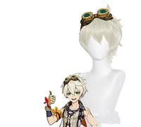 WHBHD Genshin Impact Cosplay Bennett Corto 30 cm Peluca Gris Peluca Oro Cosplay Anime Cosplay Pelucas Calor Resistente al Calor Pelucas sintéticas Halloween