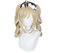 WHBHD Genshin Impact Cosplay pálido Rubio Dorado Largo Rizado Gemelo Cola de Caballo Cosplay Pelucas de Animado Calor Resistente al Calor Pelucas sintéticas de Halloween