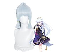 WHBHD Genshin Impact Cosplay Shenli Linghua Wig Kamisato Ayaka Long Long Straight Ponytail Bangs Templos Templos Sintético Pelo Play