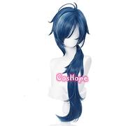 WHBHD Genshin Impact Kaeya Cosplay Hombres 80 cm Tinta Larga-Blue Wig Cosplay Anime Cosplay Pelucas Pelucas sintéticas Resistentes al Calor Halloween