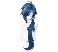 WHBHD Genshin Impact Kaeya Cosplay Hombres 80cm Tinta Larga-Blue Wig Cosplay Anime Wigs Resistente al Calor Peluca Sintética Sintética Pelucas de Halloween + Peluca Cap