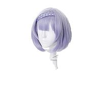 WHBHD Genshin Impact neelle Cosplay 35 cm Trenza Peluca Corta Plata Peluca púrpura Cosplay Pelucas de Anime Resistente al Calor Pelucas sintéticas Resistentes a Halloween