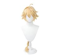 WHBHD Genshin Impact Traveler Aether Wig Rubia Largo Trenzado Resistente al Calor rol de Halloween Play Cosplay Pelucas + Peluca Cap