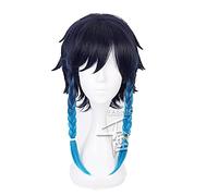 WHBHD GENSHIN Impact Venti Wig PRIGUIENTE Azul Azul Corte Corte TERMANO Resistente Pelo SINTÉTICO Sintetico DE Halloween Pelo DE Carnaval Pelo Pelo Cosplay Pelo