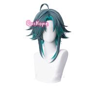 WHBHD Genshin Impact xiao Cosplay Hombres 40 cm Verde Peluca Mixta Cosplay Anime Cosplay Pelucas Calor Resistente al Calor Pelucas sintéticas Halloween