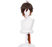 WHBHD Genshin Impact zhongli Cosplay Pelucas gradiente marrón Largo Cosplay Peluca con Cola de Caballo Pelo sintético Resistente al Calor