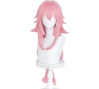 WHBHD Genshin impactar yaae Cosplay Mujeres 85 cm Largo Rosa Peluca Cosplay Anime Cosplay Pelucas Calor Resistente al Calor Pelucas sintéticas Pelo Halloween